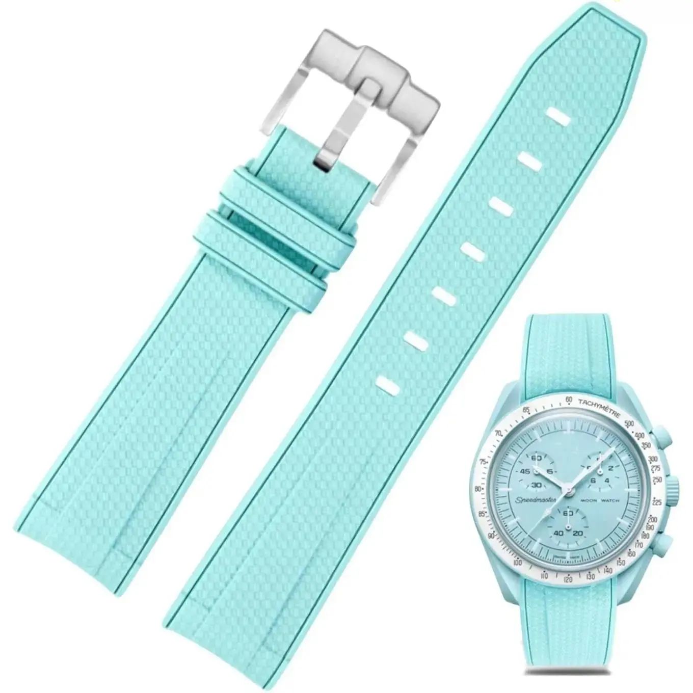 2026 Premium Curved End Weave Silicone Watch Strap, 20mm Soft Rubber Replacement Wristband, Sweatproof Durable Unisex Accessory For Bioceramic Chronograph Timepieces, Comfortable Daily & Sports Wearable Band, Only Watch Strap Included