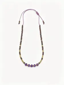 Harvest Series Natural Amethyst & Glass Seed Beads Boho Handwoven Bracelet, Bohemian Gemstone Macramé Wristband for Women