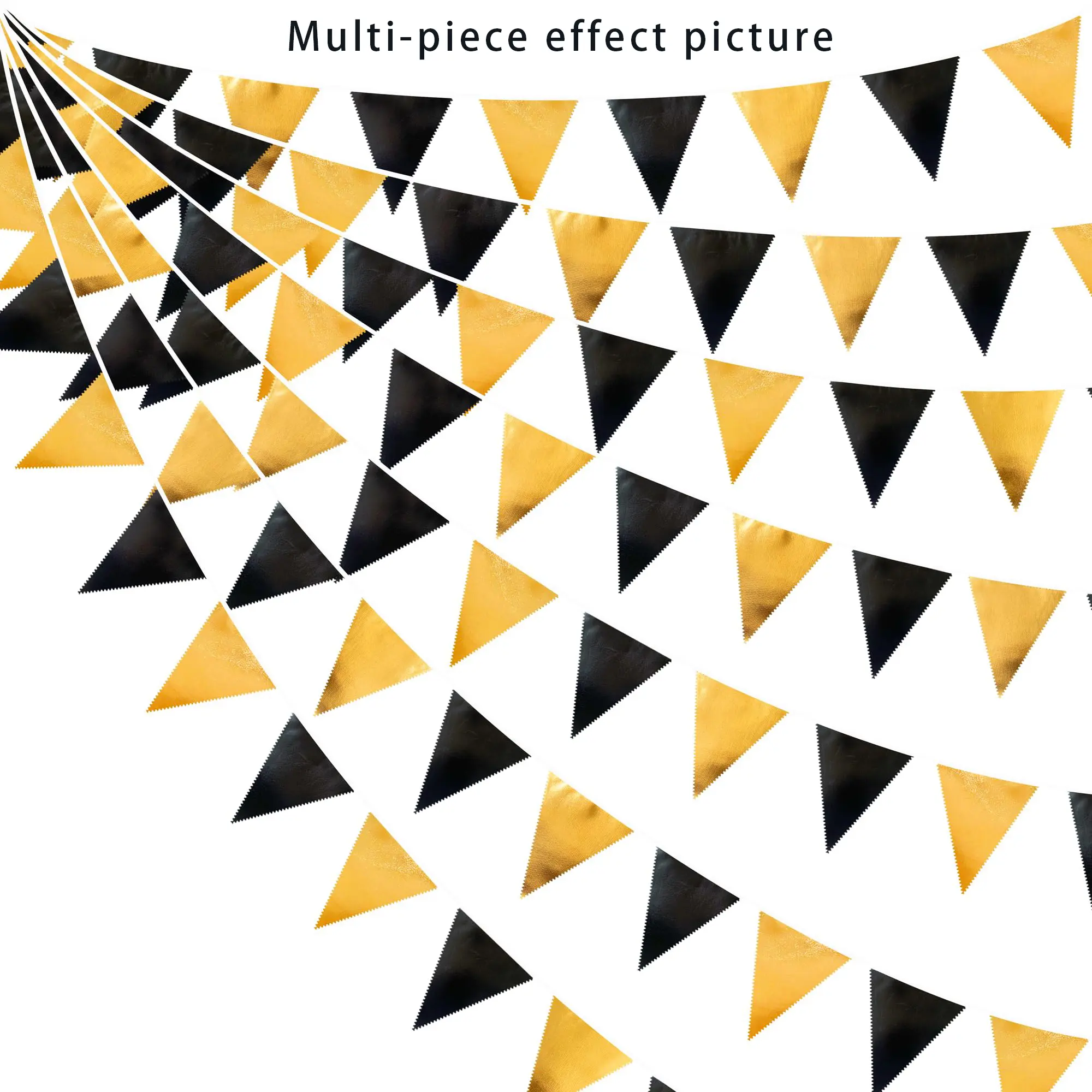 Black and gold party decoration pennants, banners, and flags, suitable for birthdays, weddings, baby showers, engagements, anniversaries, and other occasions.