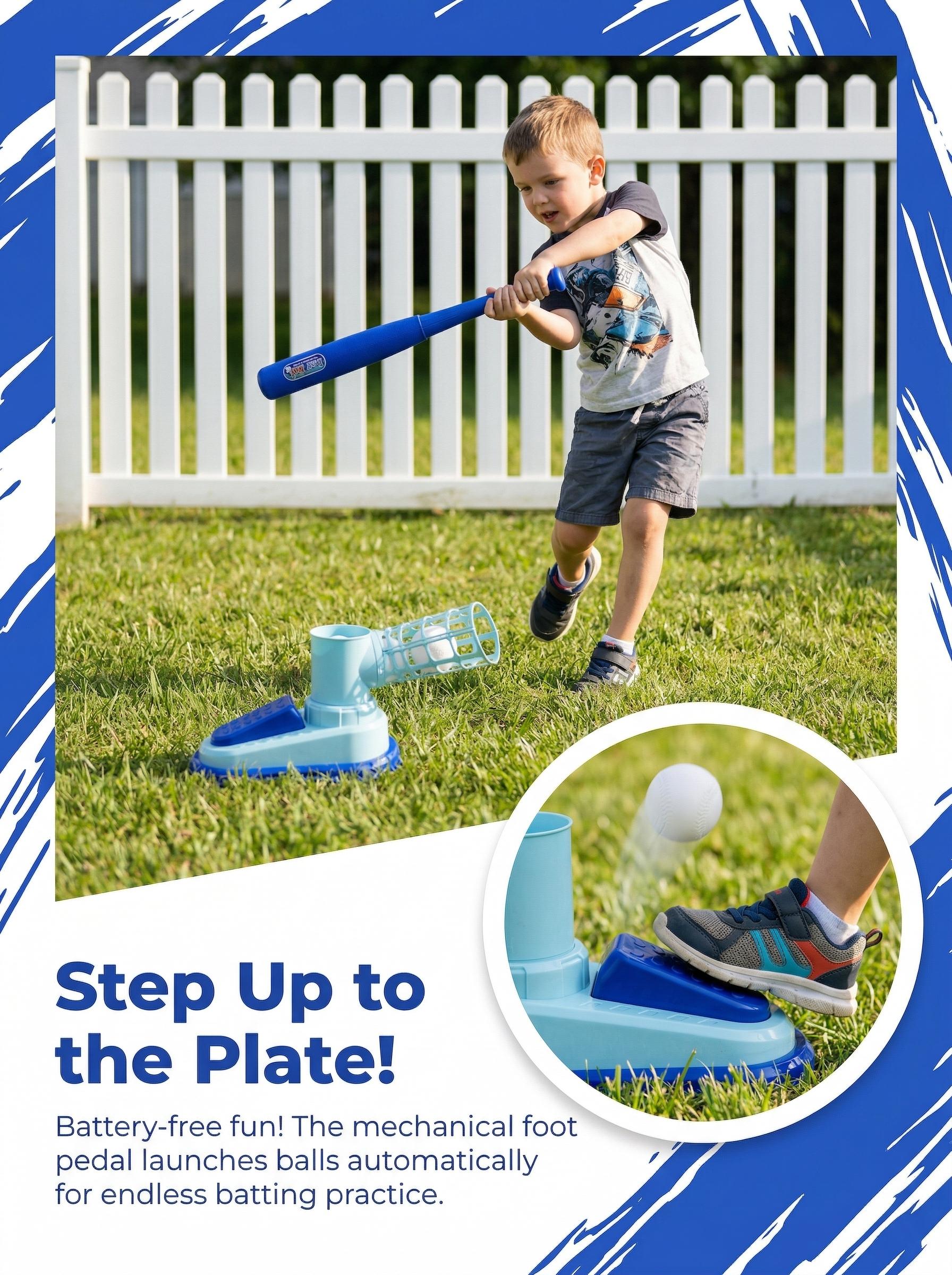Fun Launcher Baseball Toy for Kids – Pop-Up Pitching Machine with Bat & 3 Balls – Outdoor Sports Game, Gift for Boys & Girls Ages 3-8,Children's foot-operated catapult baseball training machine, automatic baseball launcher for indoor and outdoor sports