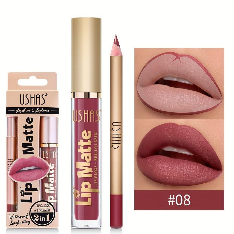 2-in-1 Lip Gloss & Lip Liner Duo – Double-Ended, Long-Lasting, Non-Sticky, High Shine + Matte Liner, Waterproof, No Bleeding, All-in-One Lip Makeup
