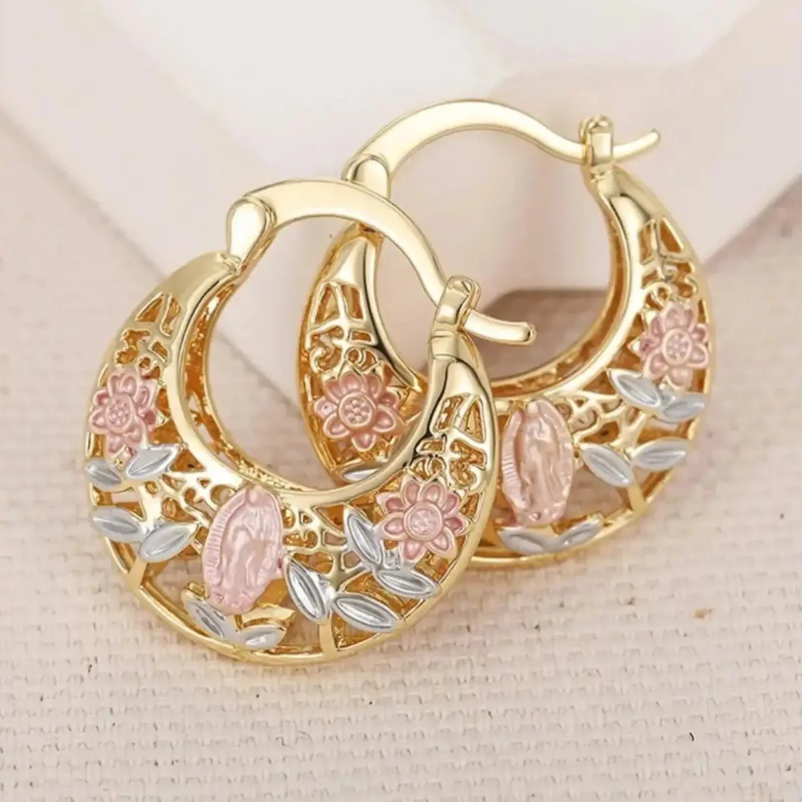 Women's Hollow Shape Gold-Tone Mexican Sunflower Motif Statement Hoops, Lightweight Piercing Jewelry, Elegant Trendy Drop Earrings, Party Accessory, Anniversary Gift