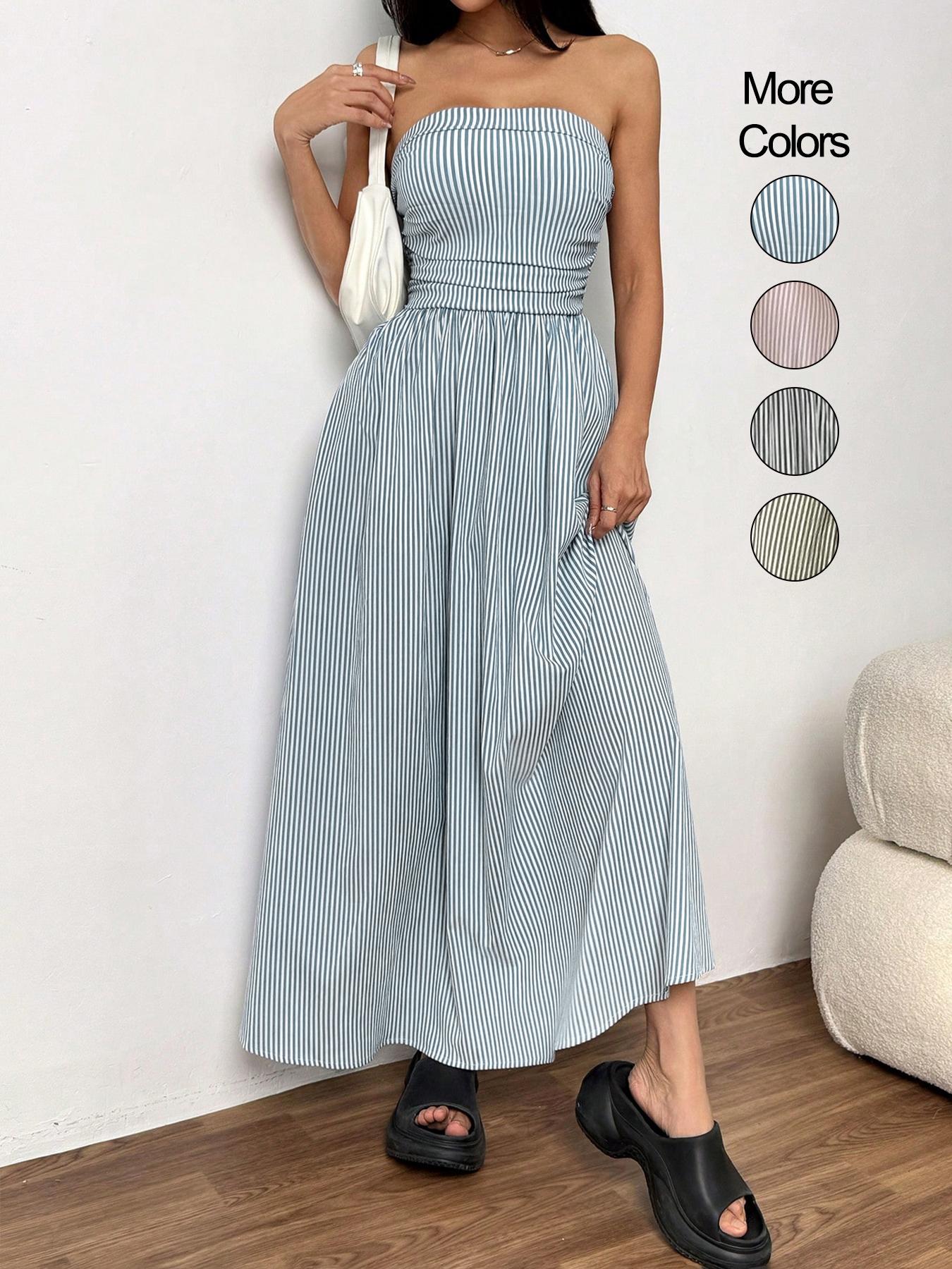 Women's Striped Tube Dress, Casual Sleeveless Dress for Summer, Fashion Women's Clothing for Daily Wear