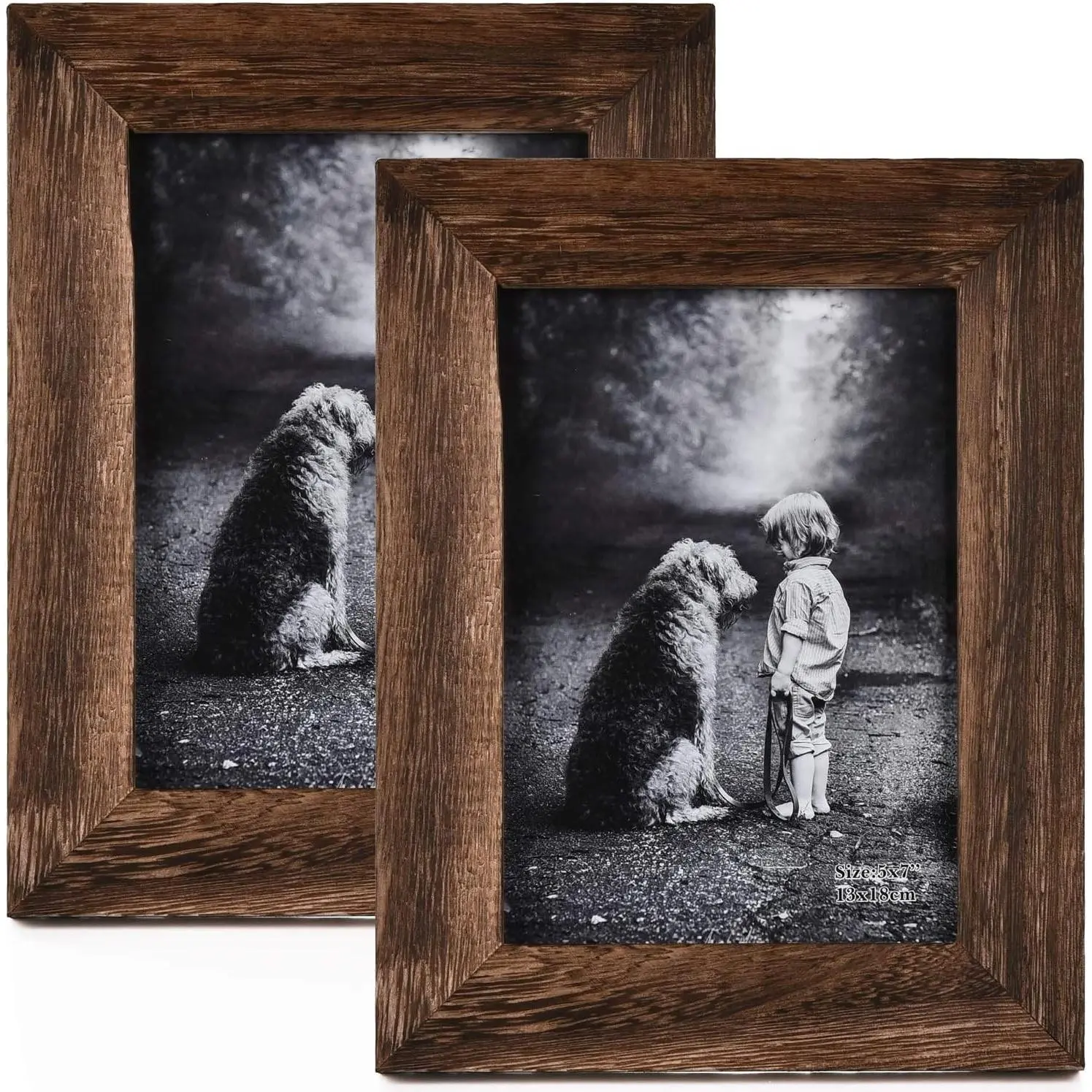 5x7 Distressed Wood Picture Frame, Rustic Solid Wood Photo Frame for Tabletop and Wall, High Definition Glass, Carbonized Black, 2 PackGift