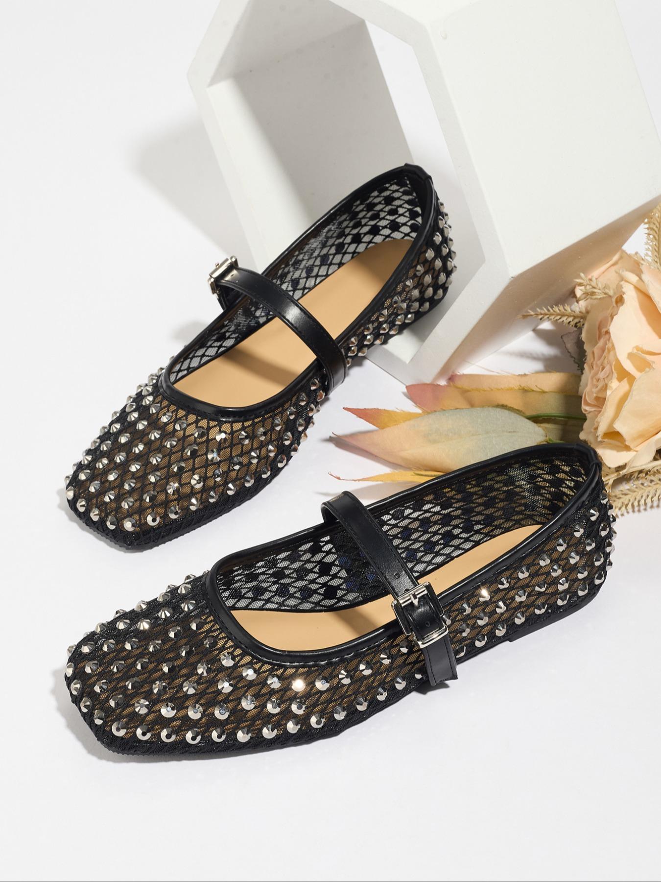 Women's Fashionable Studded Decorated Ballet Flats, Elegant Comfortable Flat Shoes for Daily Wear, Casual Trendy Shoes for Women & Girls, Running, Ballerina Flats Shoes