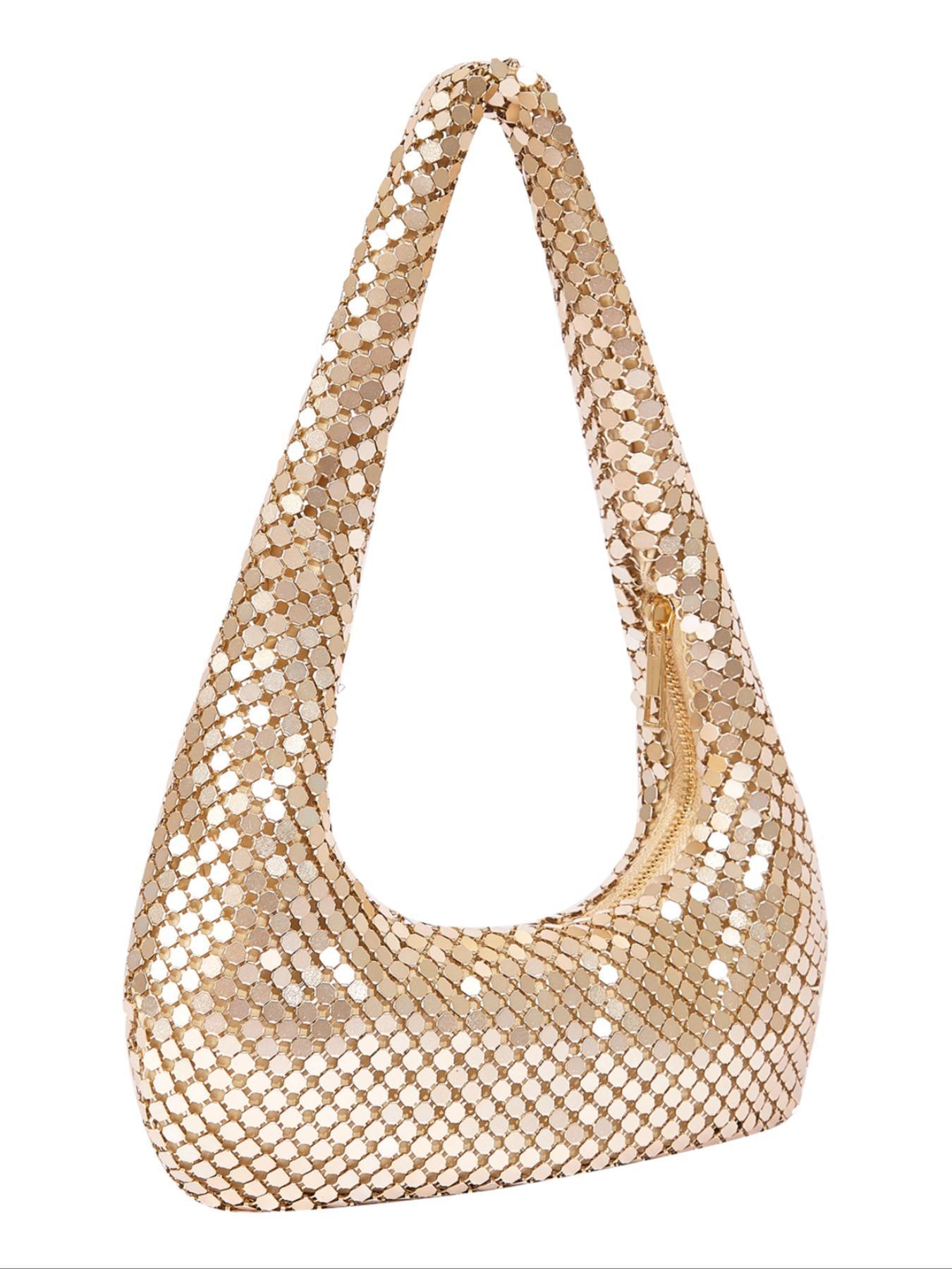 Women's Elegant Metallic Evening Bag, Exquisite Trendy Hobo Bag, Fashionable Bag for Party Decoration, Hobo Shoulder Bag, Elegant Bags, Elegant Embossed Bag