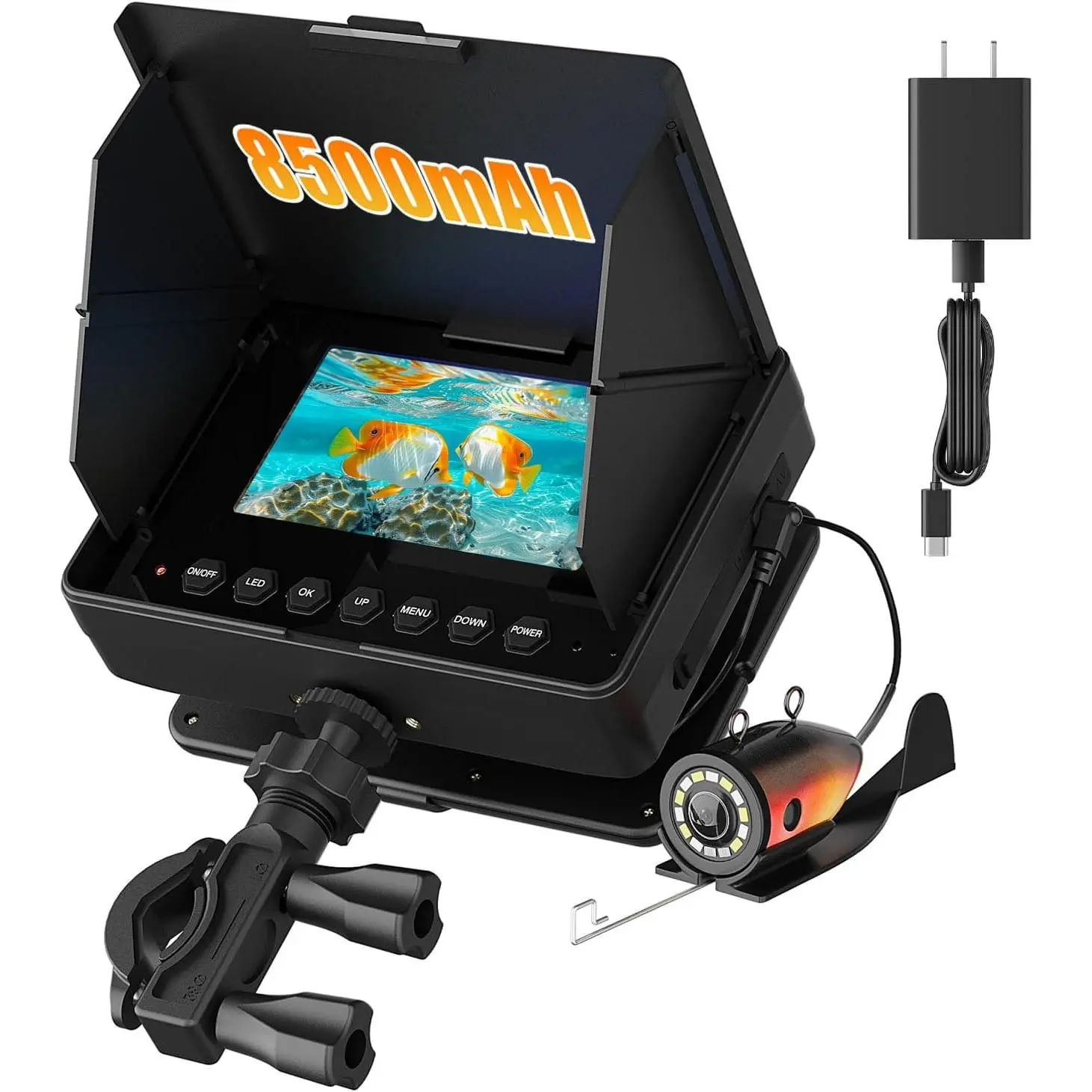 Portable Underwater Fishing Camera - 4.3" HD 1200TVL Fish Finder with 98ft Cable, 8500mAh Battery, 3X Zoom, 6 White & 6 IR LEDs, Ice Fishing & Sea Use, Easy-to-Use Video Aquarium Camera