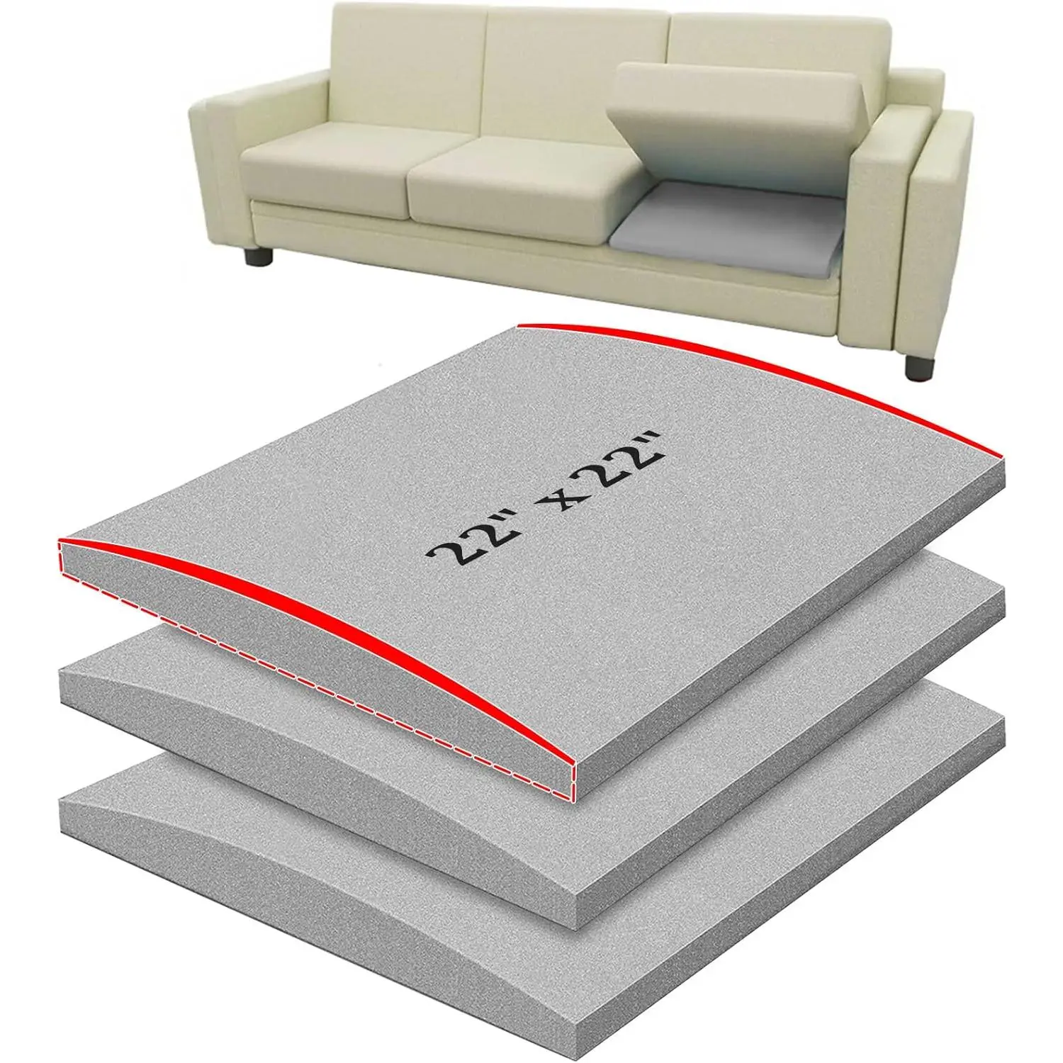Dark Gray 3PCS 22"x22" Couch Cushion Support Inserts, 45D High-Density Solid Foam for Living Room Sagging Sofa Seat Lift & Repair, Large Furniture Replacements, 22" X 22", 45D Foam