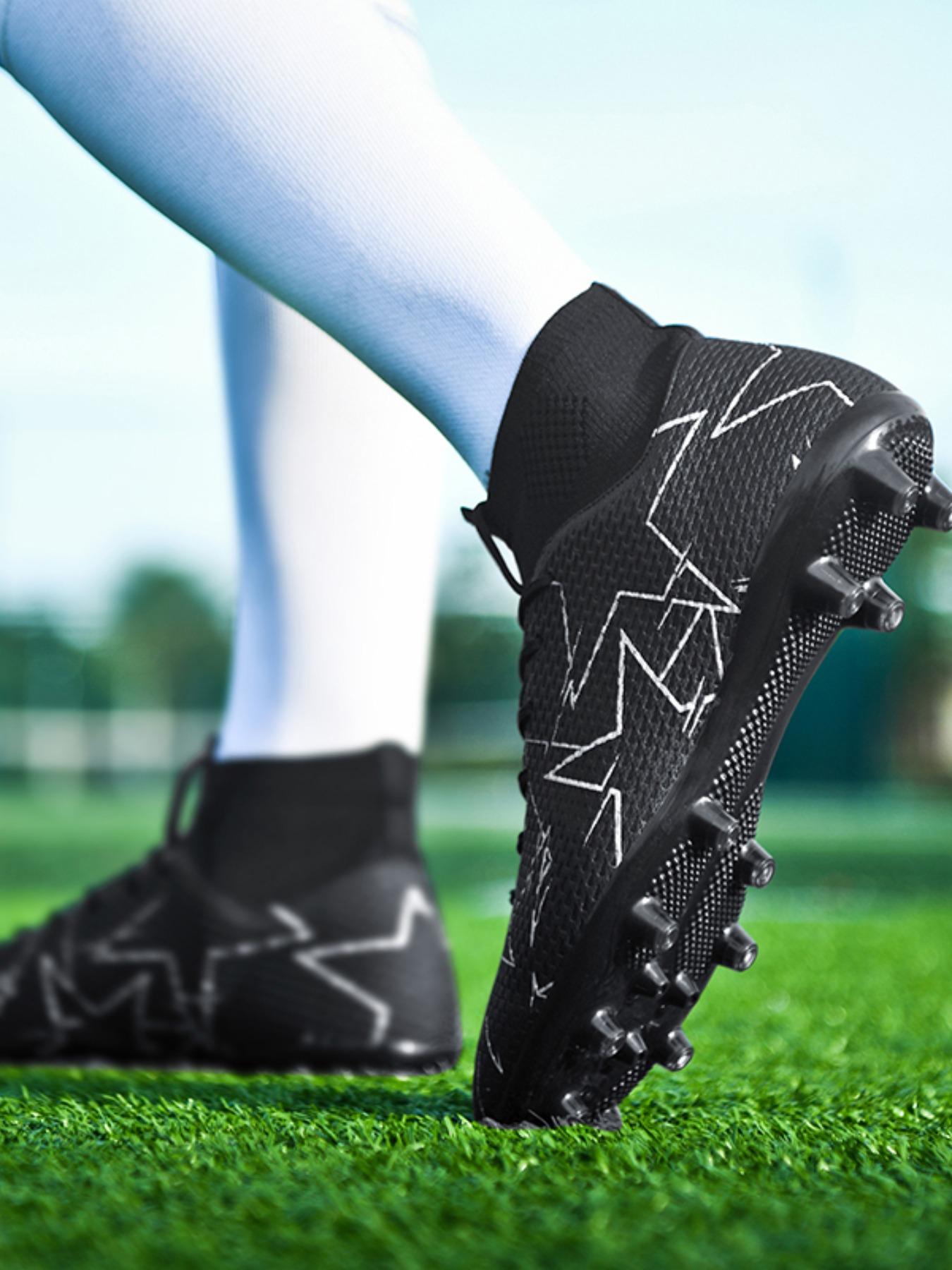 Men's High-top Lace-up Football Boots, Football Field Boots, Breathable & Non-slip Football Shoes, Professional PU Soccer Shoes for Outdoor Training