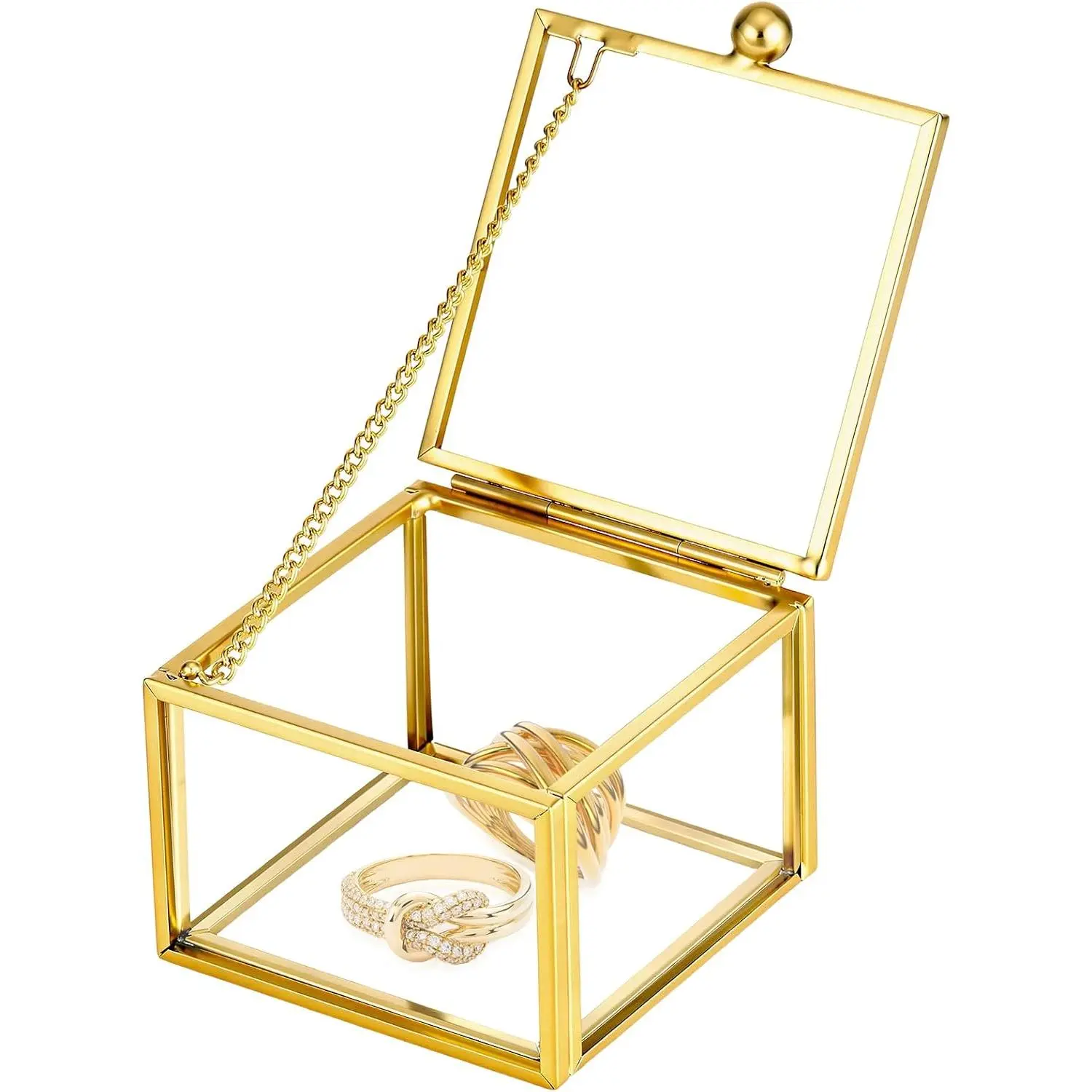Glass  Box with Lid 2.36 x 2.36 x 1.77 Inch | Small Clear Geometric Trinket Organizer for Rings Earrings Necklace, Mini Decorative  Display Case for Wedding
