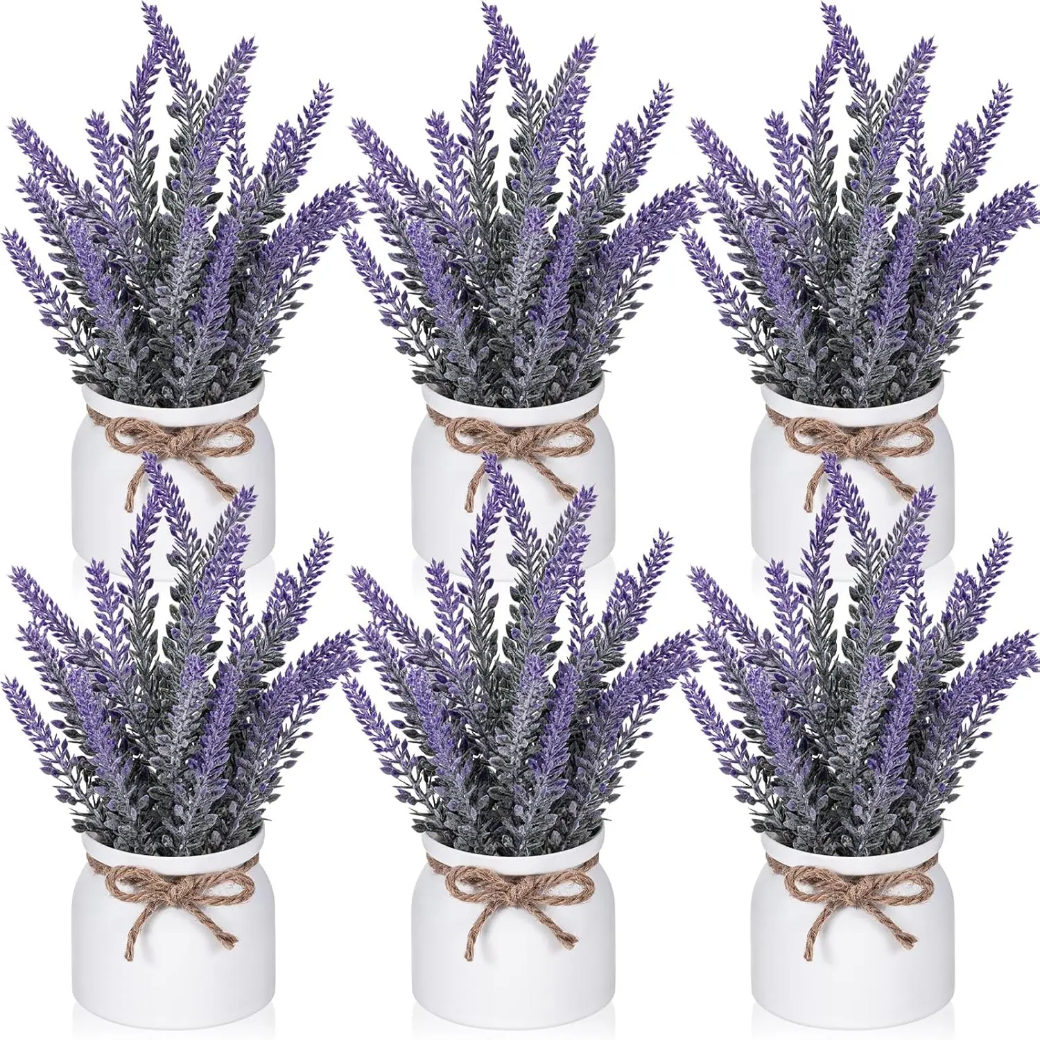 6 Pcs Small Rustic Artificial Lavender Potted Plants, Purple Home Decor for Bathroom Table, Farmhouse Centerpieces with Light for Kitchen Shelves, Ideal Decoration Gifts for Wedding Office, Indoor/Outdoor