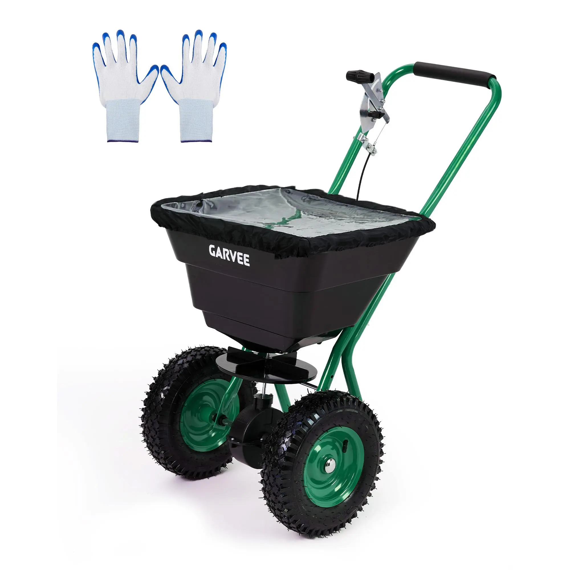 Push Lawn Spreader – 80-100lb Capacity, 12ft Broadcast Width – for Seed/Fertilizer/Salt – 10" Pneumatic Tires – Adjustable Rate – Heavy Duty