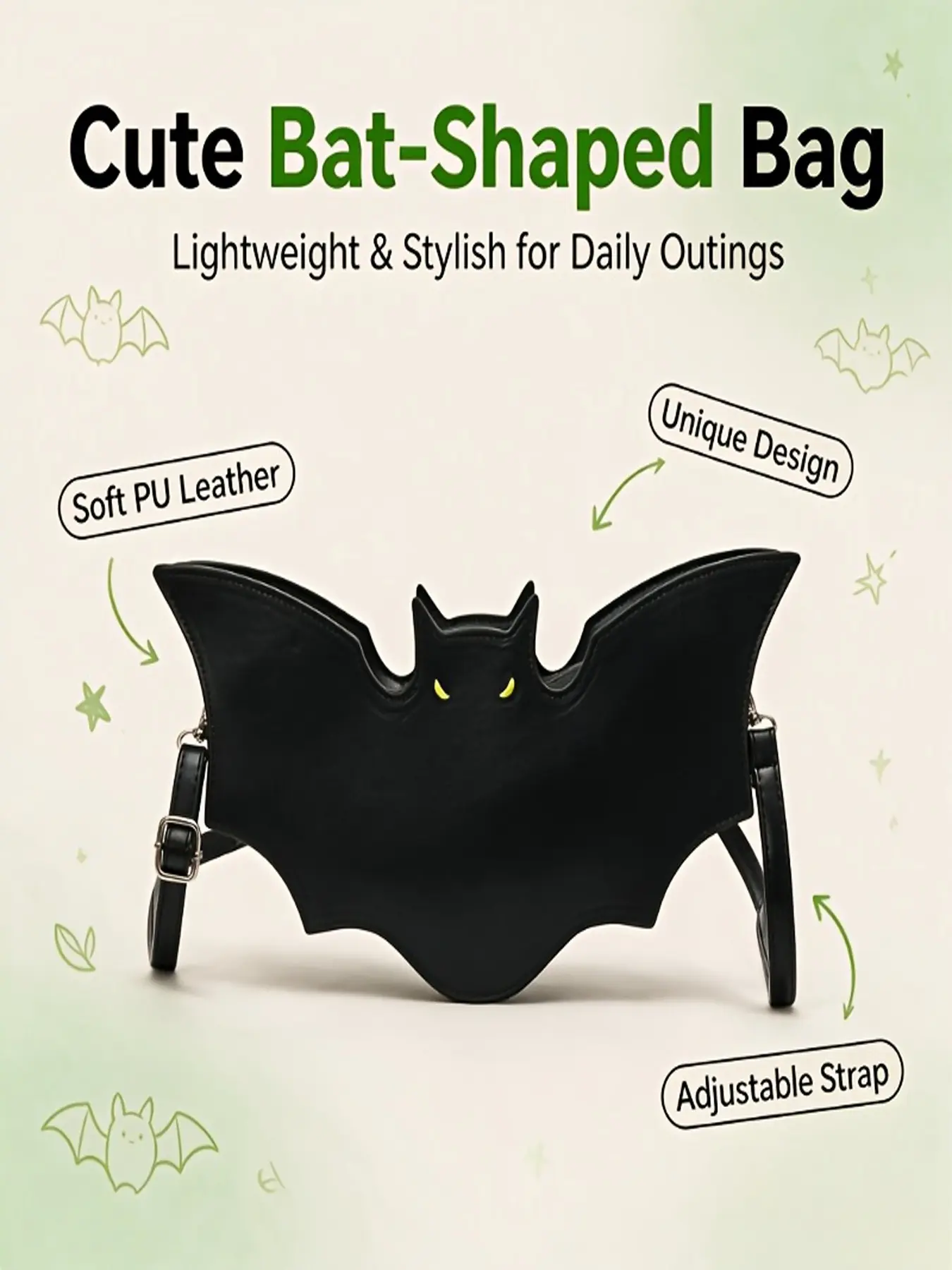 Halloween Women's Bat Mini Bag, European and American Fashion Fun Versatile Shoulder Bag, Crossbody Bag, Underarm Bag, Handbag