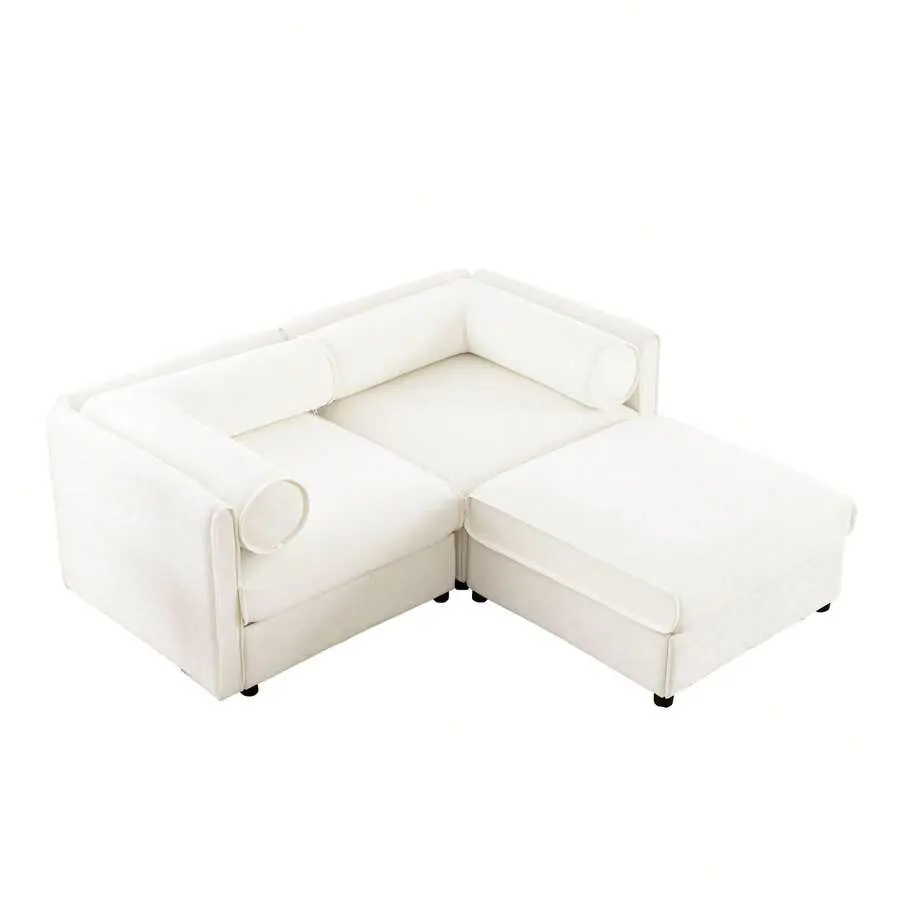 Modern 2-Seater Chenille Loveseat with Cylindrical Backrest, Cylindrical Armrests, Ottoman Storage Seat, Hidden Storage Space and Easy Setup