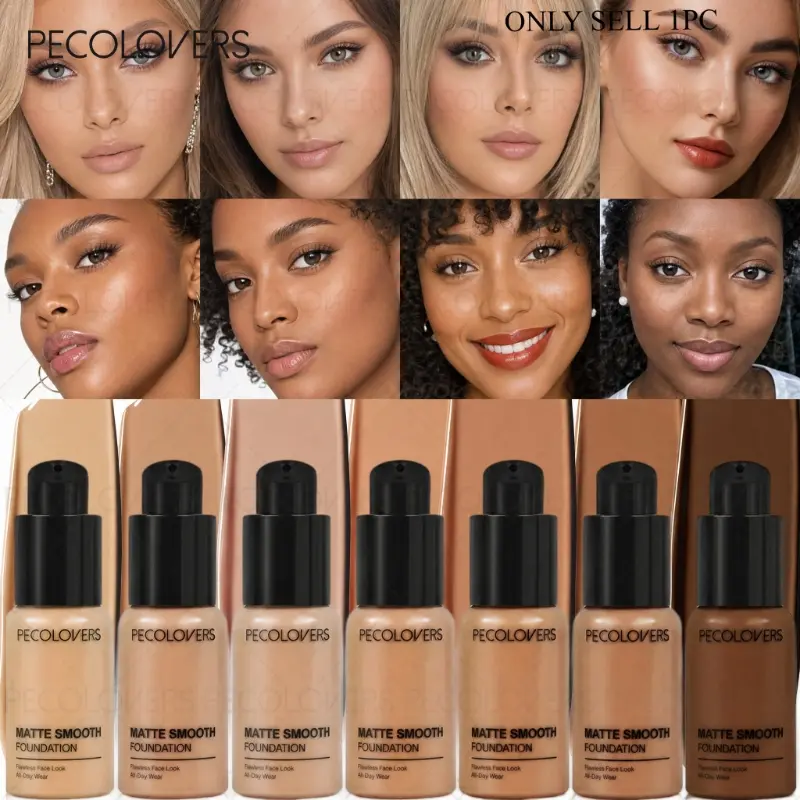 1PC Full Coverage Liquid Foundation, Waterproof, Light Texture, Women'S Liquid Foundation, Natural, Facial Makeup, Long-Lasting Colors