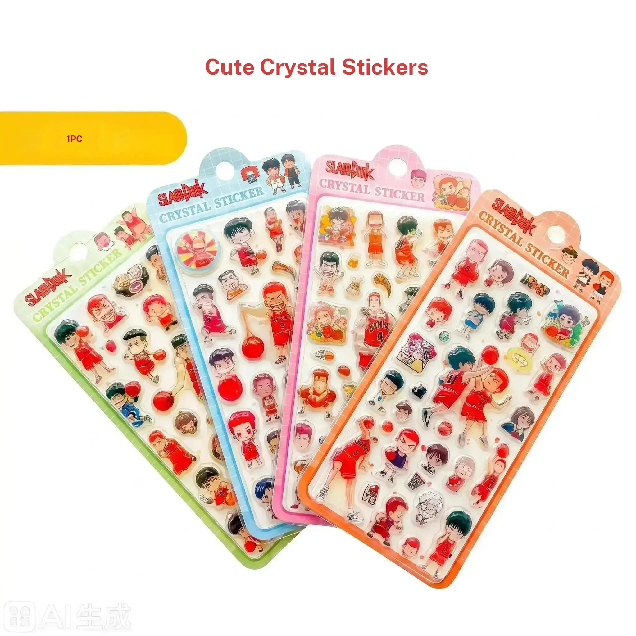 Cute 3D High Relief Basketball Anime Stickers, Waterproof Epoxy Stickers for Scrapbooks, Phone Cases, Water Bottles, DIY Decorations