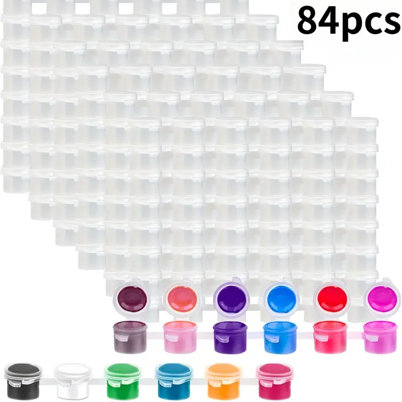 84pcs Empty Paint Cans, 2ml/0.06oz Acrylic Mini Paint Containers, Durable Plastic, Leak-Proof & Easy-Sealing, for School Art Craft Projects