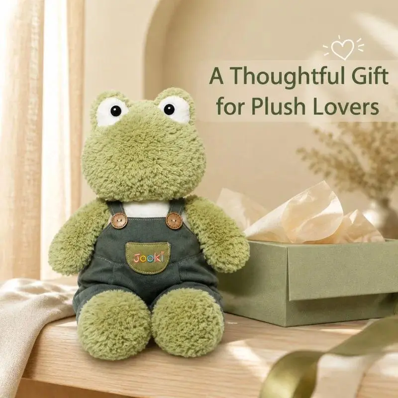 Cute Frog Soft Plush Toy with Overalls, Stuffed Animal Doll, Stress Relief Comfort Companion for Kids, Bedtime Gift, Home Decor