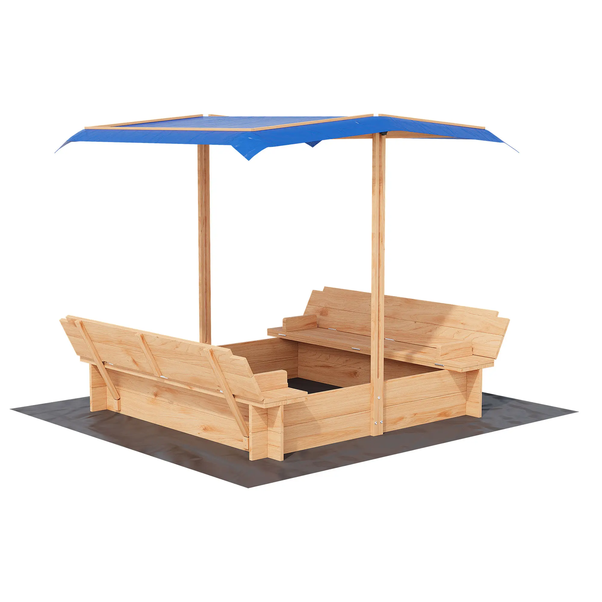 Wood Sandbox with Cover, Sand Box with Bench Seats for Aged 3-8 Years Old,Sand Pit for Beach Patio Outdoor
