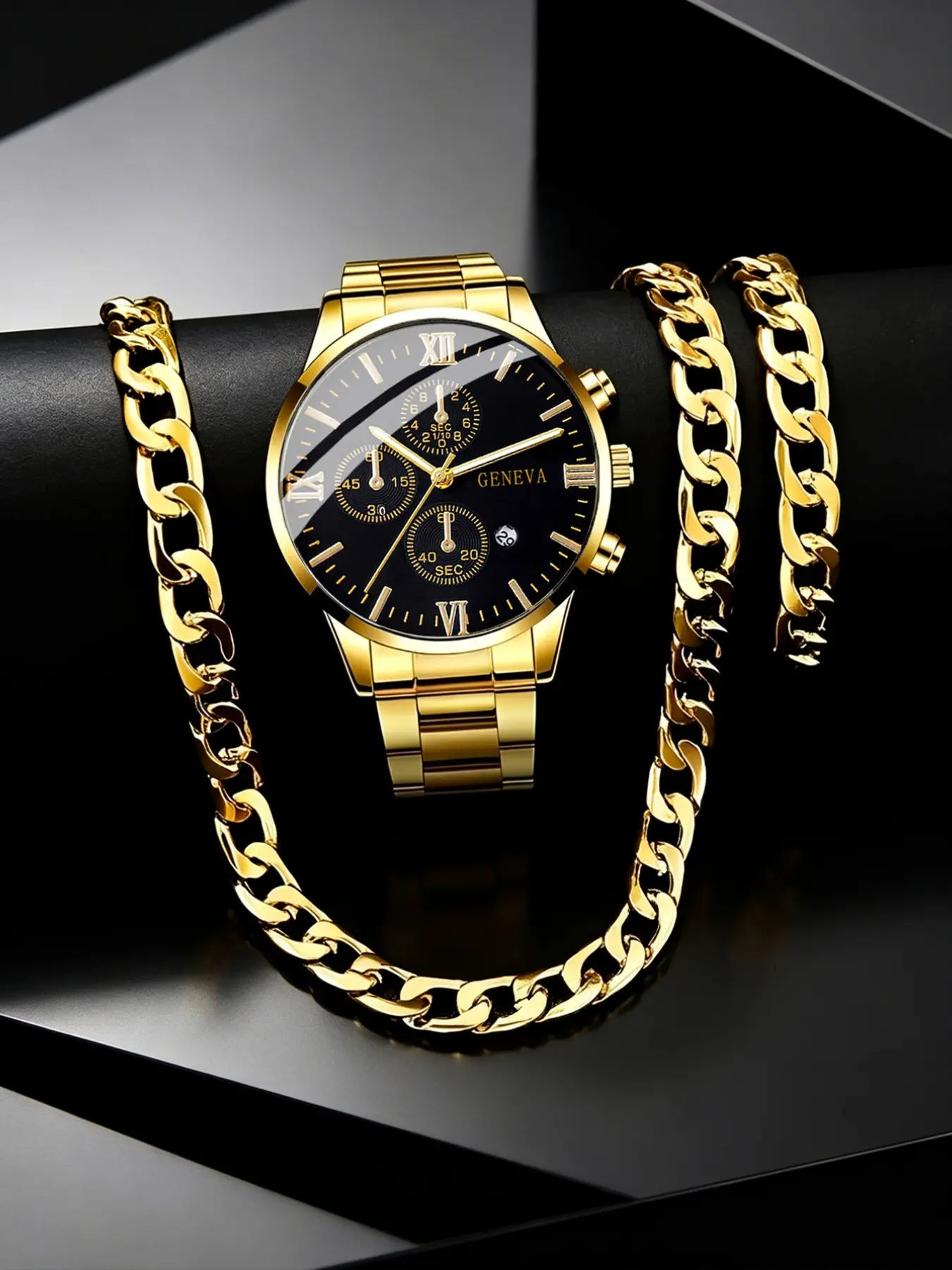 Men's Fashion Quartz Watch Set, Necklace + Bracelet, Perfect for Daily Wear, Parties, Holidays, Gifts for Friends and Family