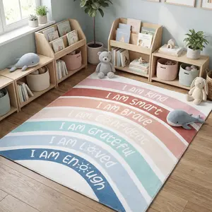 3.3 x 4 ft Boho Rainbow Classroom Rug Soft Fluffy Anti-Skid Floor Mat for Calming Corner Reading Corner School Living Bedroom Playroom