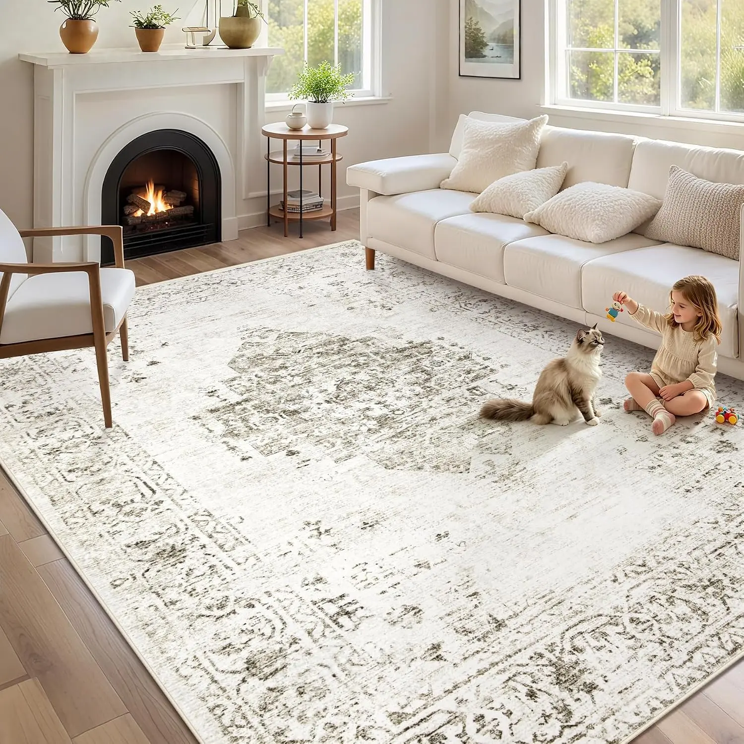 Washable Rugs 5x7 Living Room Rug:  Neutral Area Rugs Soft Non-Slip Indoor Low Pile Carpet for Bedroom Dining Room  Office (Taupe, 5' x 7')