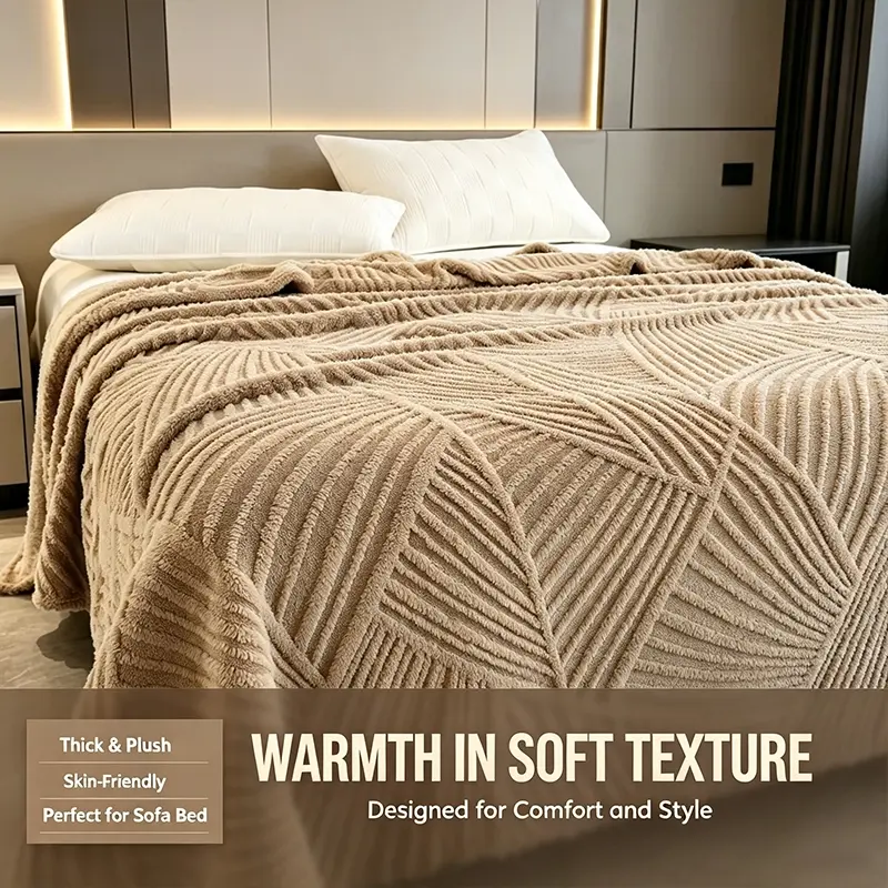 Minimalist Textured Plush Blanket, All Season Throw, Cozy Blankets and Throws, Fashion Home Bedding Decor for Bedroom, Living Room, Dormitory and Apartment Daily Use