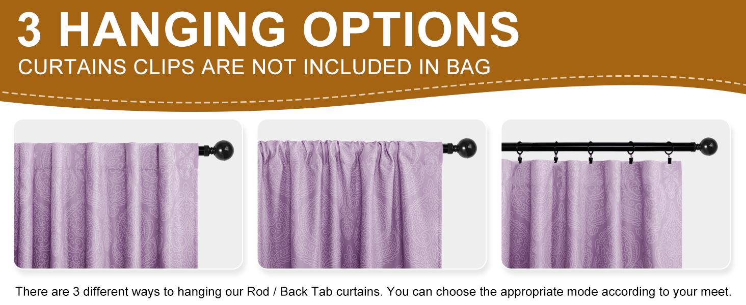 DWCN Purple Ombre Room Darkening Curtains for Bedroom - Back Tab Elegant Damask Thermal Insulted Window Drapes with Tiebacks Light Blocking Curtains for Living Room, 2 Panels, W52 x L84