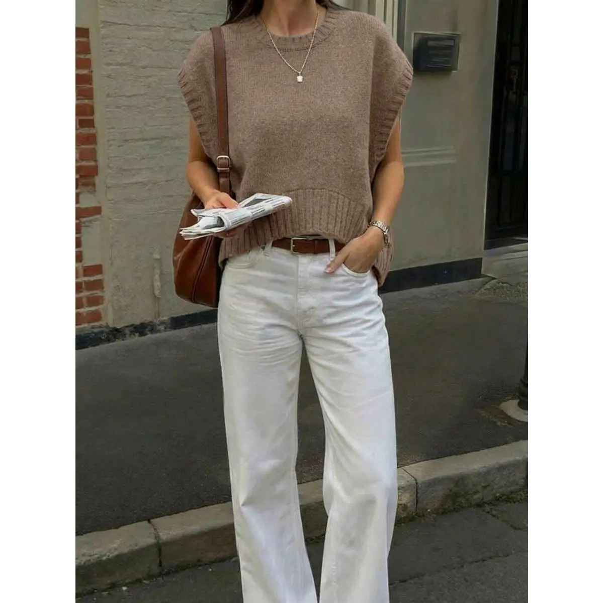 Women Casual Cute Y2K Loose Asymmetric Hem Knitted Sweater Vest Top Steetwear Clothes School Office