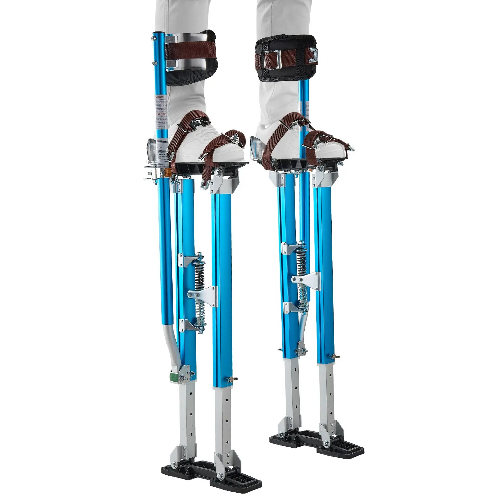 VEVOR Drywall Stilts, 24.2–40.3 Inch Adjustable Aluminum Painter Stilts, 228 lbs Load Capacity, Non-Slip Rubber Feet, Dual Spring Shock Absorption, Comfortable Leg Straps for Painting, Decoration,Blue