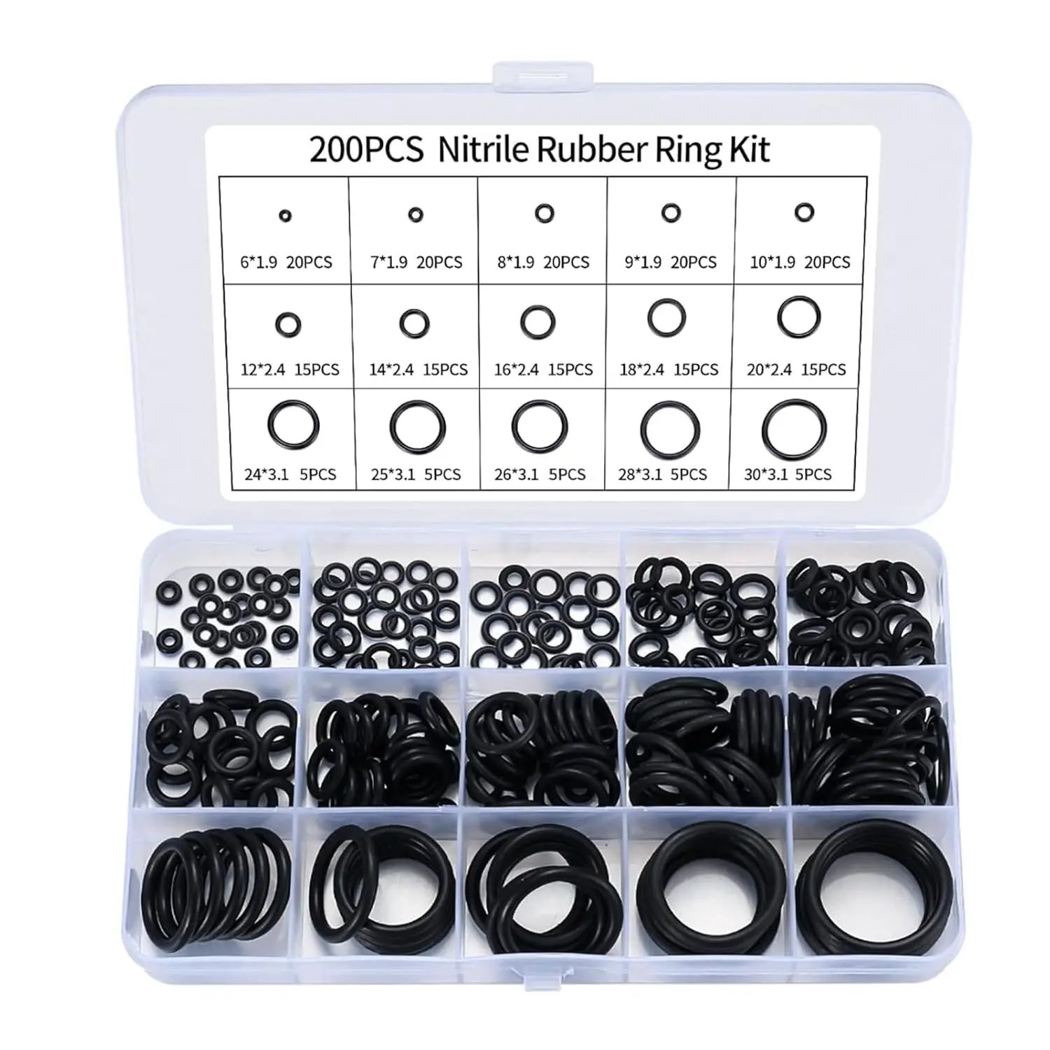 200 count O Ring  Kit, Rubber Washer Orings, Black 15 Sizes |  Washer O Ring Kit for Faucet, Hose, Automotive, Air Gas Plumbing Sealing Repair O Rings