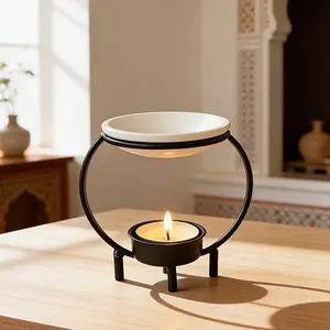 Iron Art Four-Legged Round Metal Frame Ceramic Burner, Home & Bedroom Wax Melt Warmer