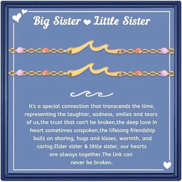2 count Matching Sisters Bracelets for 2,Stainless Steel Link Bracelet for Big Sister Little Sister Matching Bracelets for Soul Sisters