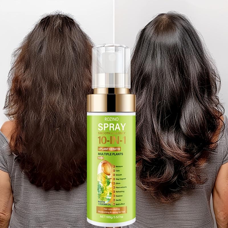 ROZINO 10-in-1 Hair Care Spray - Plant Keratin & Jojoba Oil Formula for Moisturizing, Smoothing & Frizz Control, Lightweight Non-Sticky Spray for All Hair Types, Instantly Refreshes & Adds Shine, 100g/3.527oz