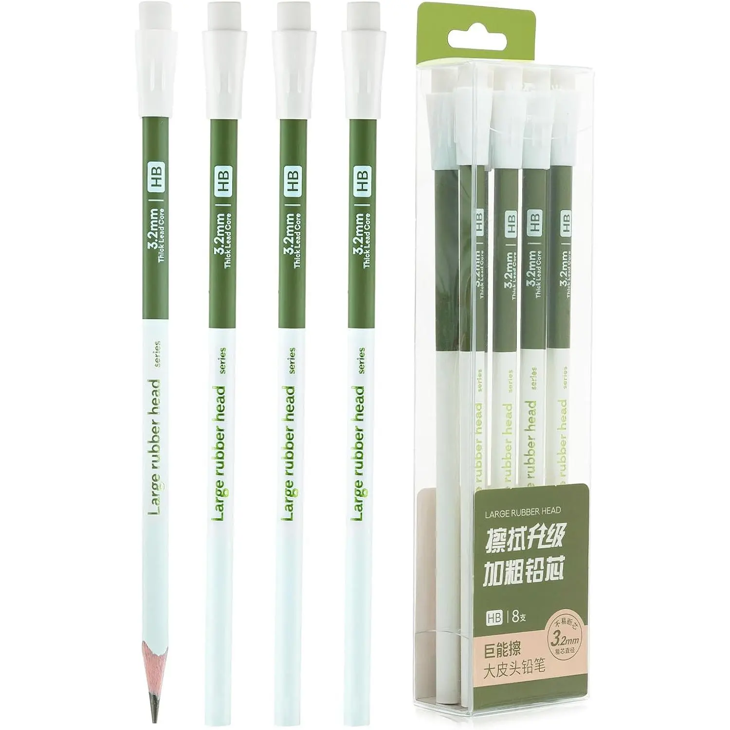8 Pack HB Triangular -Cased Pencils, 3.2mm Thick Lead, Unsharpened with  Erasers, Balanced  Grip for Student  Daily Writing, School Office Classroom Use