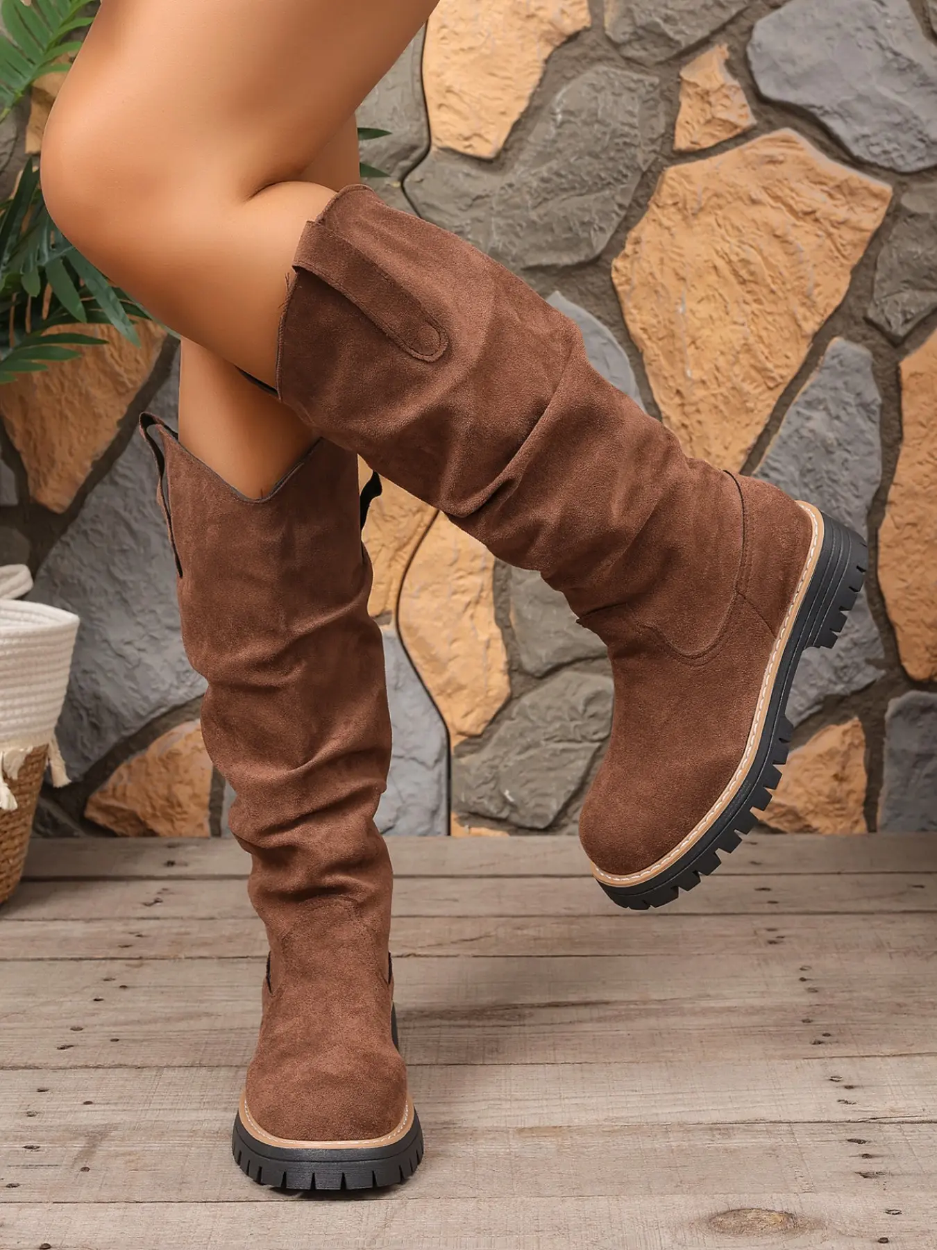 【Black Friday】New Western Style Slouchy Boots, Chunky Lug Sole Pull-On Boots, Fashion Shoes