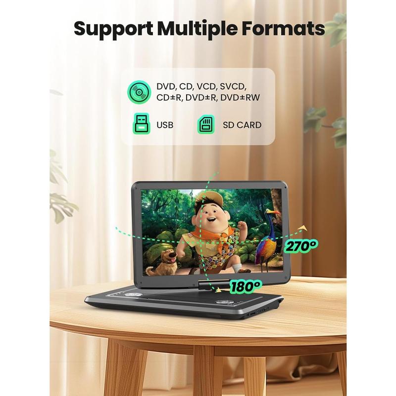 18" Portable DVD Player with with 5-Hour Rechargeable, 16"  Swivel Screen with Dual Stereo Speakers, Support USB/SD/Sync TV, Regions Free