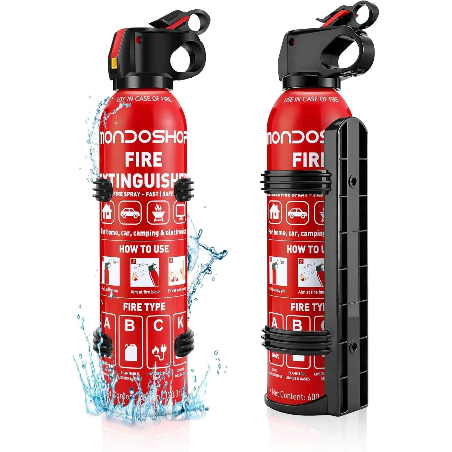Portable Fire Extinguisher for Home and Vehicle - Mondoshop 2-Pack Water-Based Small Fire Extinguisher with Mount for A, B, C, K Fire, Suitable for Vehicle, Home, Kitchen, Car, Boat, Camping, Business