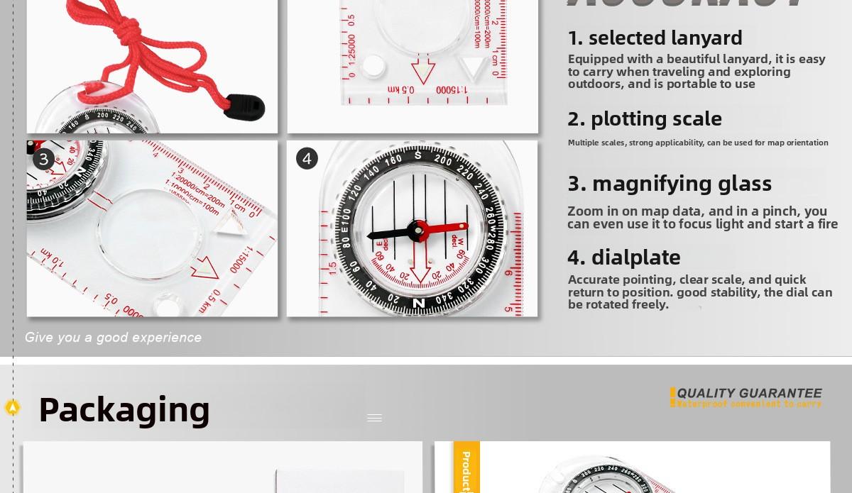 Outdoor compass map ruler student teaching aid compass oriented with magnifying glass scale