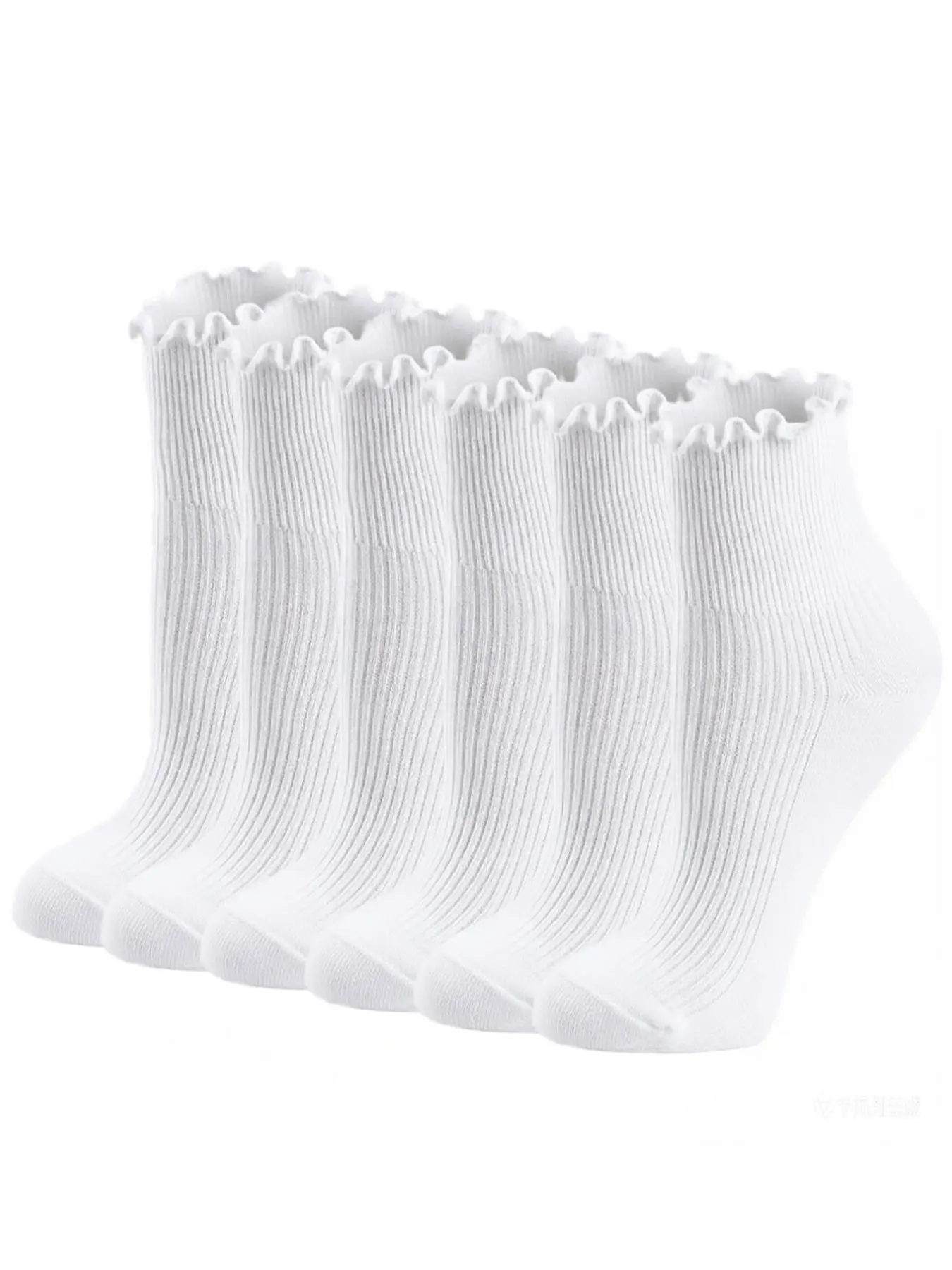 6 Pairs Women Ruffle Socks Cute Feminine Ankle Lettuce Edge Frilly Crew Socks Casual Breathable Knit Crew Socks