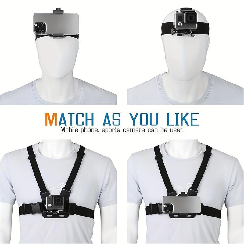 6-in-1 Chest Phone Mount Kit for Sports & Action Cameras, Adjustable Harness Strap for Phone/Osmo Action, Includes Camera Accessories & Device Mount, Hands-Free POV Shooting for Vlogging, Cycling, Hiking