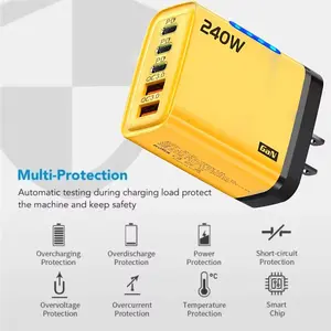 240W GaN 5 in 1 Fast ultra-fast Charging Phone Charger USB C Charger Power Adapter Type C US Plug Wall