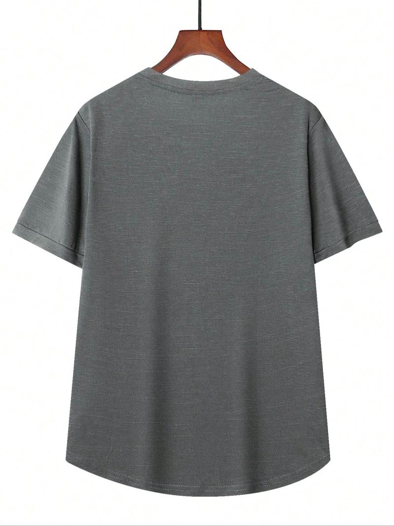 Men's Regular Fit Patched Round Neck Basic Tee, Casual Short Sleeve T-shirt for Summer, Menswear for Daily Wear