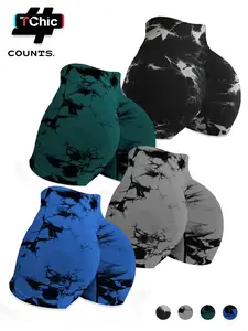 Women's High Waist Seamless Gym Shorts, Tie Dye Side Slit Design, Spring Summer Outdoor Sports Clothing, Slim Comfort Fit, High Waisted Shorts