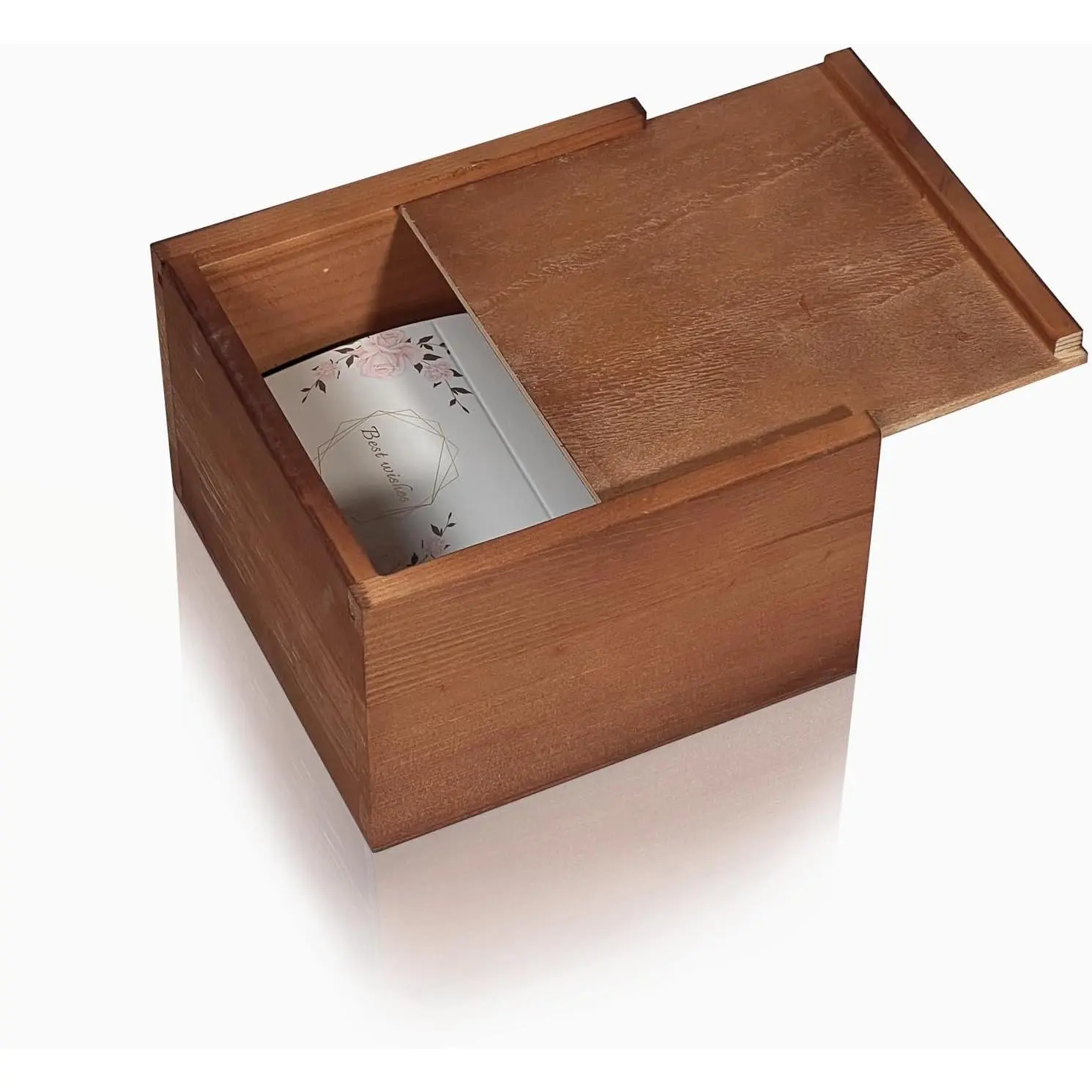 Wooden  Box with Slide Lid, 6x6x4 Inch Square  Storage Box for , Photos, Memorabilia, Hmade Decorative Memory Box for , Wedding, Gifts
