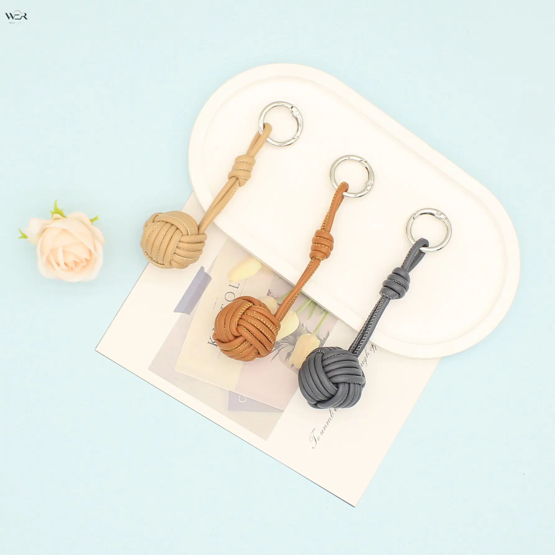 Hand Woven Monkey's Fist Knot Keychain, Mini Braided Ball Bag Charm Pendant, Vintage Lucky Knot Car Key Ring Ornament with Multiple Hardware & Color Options