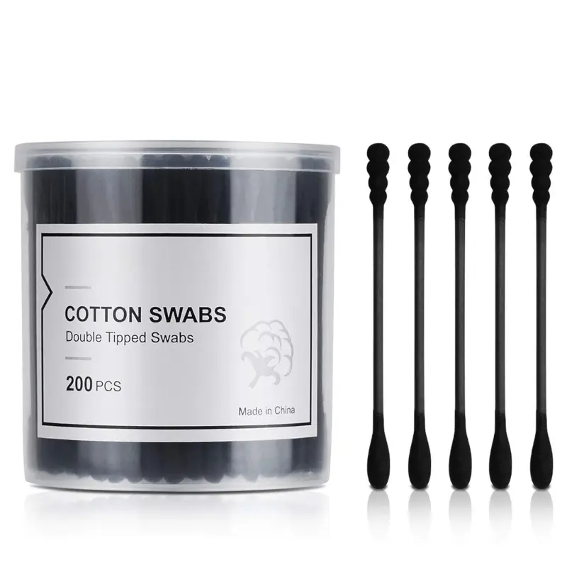 200 Count Black Cotton Swabs, Natural Black Double Tipped Cotton Buds, Cruelty-Free Ear Swabs, Chlorine-Free Hypoallergenic