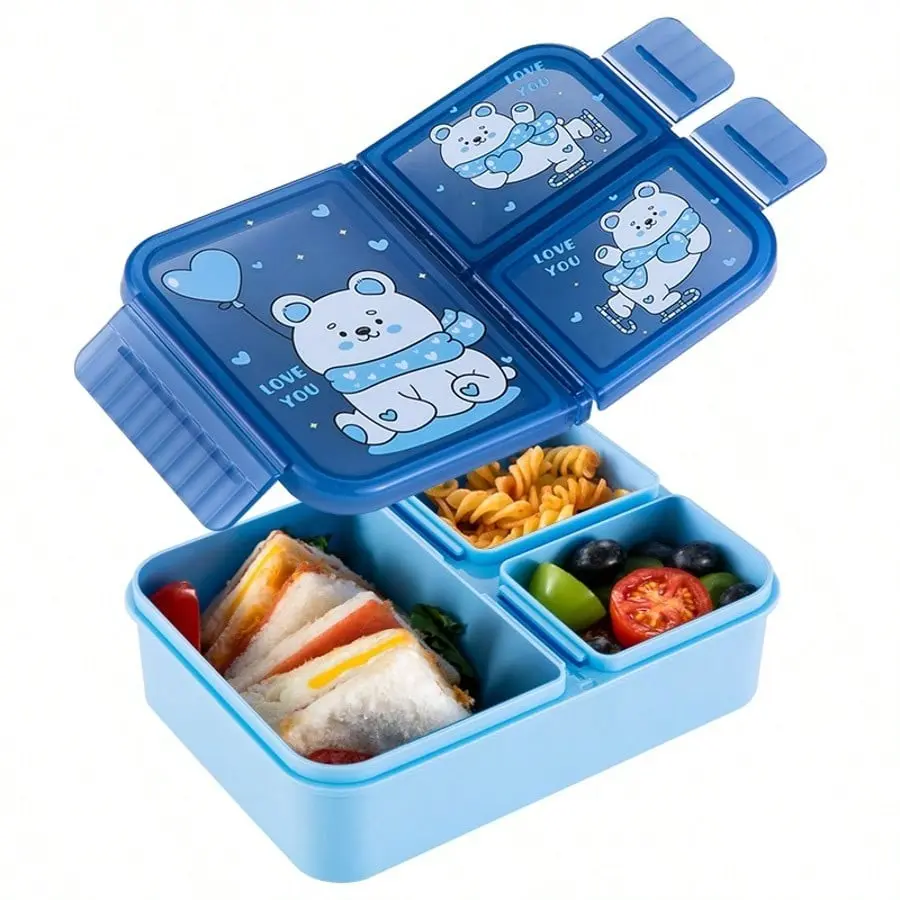 Cartoon Lunch Box Compartment, Containers for Food, 900ML Mini Student Bento Box, Leak-Proof, Microwave & Dishwasher Safe, Birthday & Christmas Gift, Blue, Leakproof Lunchbox