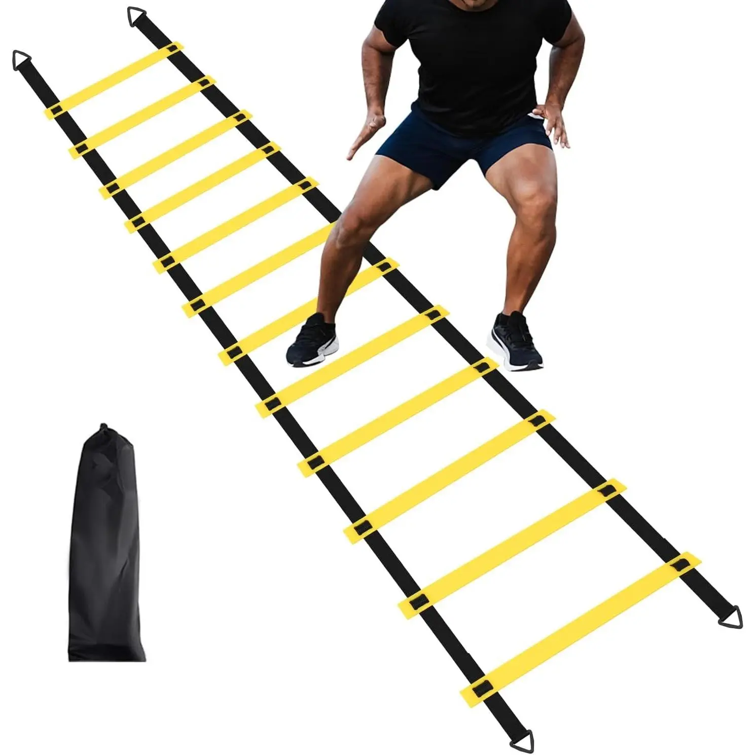 12 Rungs Agility Ladder Set,  Ladder with Steel Stakes and Carry Bag for Soccer, Speed Fitness