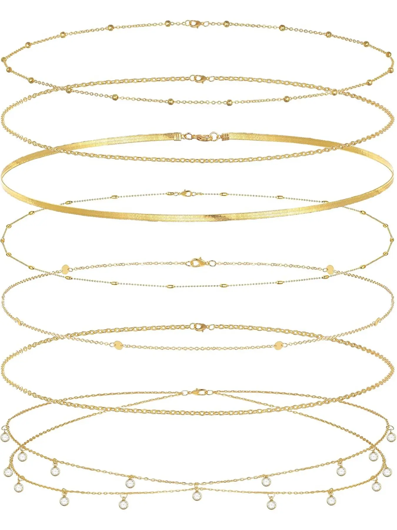 7-Piece Waist Chain Set, 18k Belly Band, Sexy Bikini Summer Beach Jewelry, Adjustable Coin Zircon Body Chain for Women